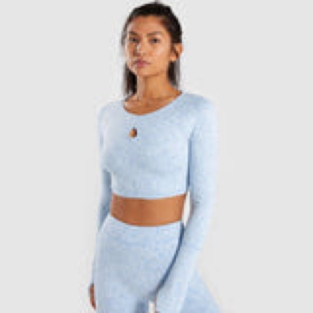 Gymshark Flawless Knit Long Sleeve Crop Top - Sea Blue